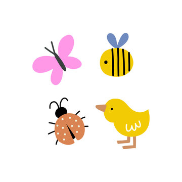 Fototapeta Spring print with birds. Flat style, vector print