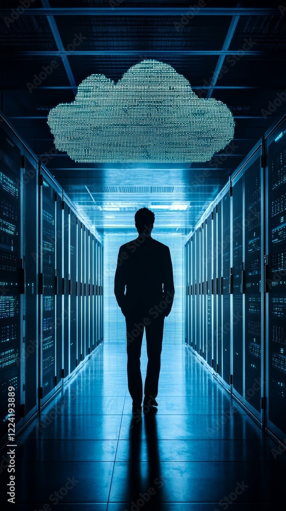 Poster exploring cloud technology: future of data storage and digital transformation