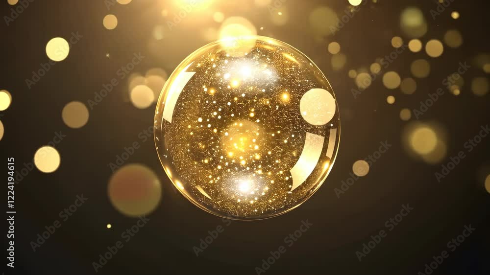 Poster glowing golden orb floats in darkness amid sparkling lights and particles, creating a mystical atmos
