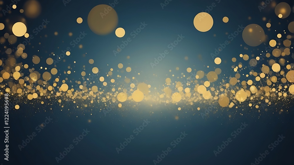 Poster digital abstract artwork illustration featuring a dark blue background with an array of golden circl