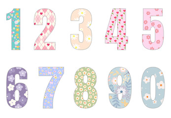 Set of numbers from zero to nine. Collection of numbers isolated on a white background. Vector illustration.