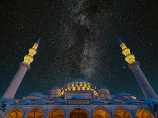 Suleymaniye Mosque with starry night. Ramadan or islamic concept image