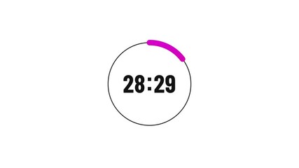 34 seconds countdown timer  animation, on white background. 34 sec countdown stopwatch clock icon 4k video.