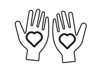 Heart in hand icons set. Hands holding heart icon. Love icon. Health, medicine symbol. Healthcare hands holding heart flat and line style - stock vector