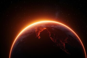 Obraz premium A stunning view of Earth from space, showcasing a glowing horizon against a backdrop of stars, evoking the beauty of our planet.