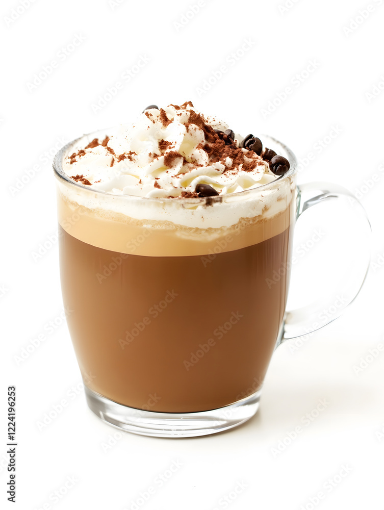 Poster creamy latte with whipped cream and chocolate dust on white background : generative ai