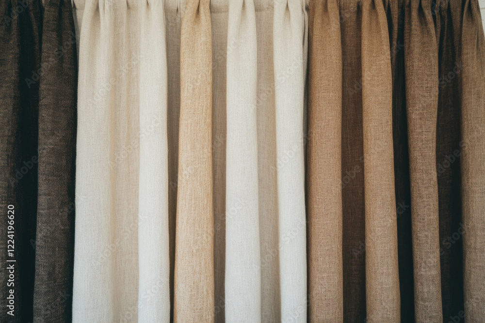 Poster a row of curtains with different colors and textures