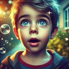 Boy with eyes as big as his dreams mouth slightly open marveling