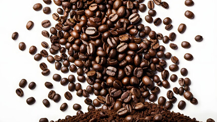 Obraz premium Falling Coffee Beans Isolated on White Background
