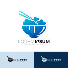 icon of soup in a bowl ready to be served, blue color