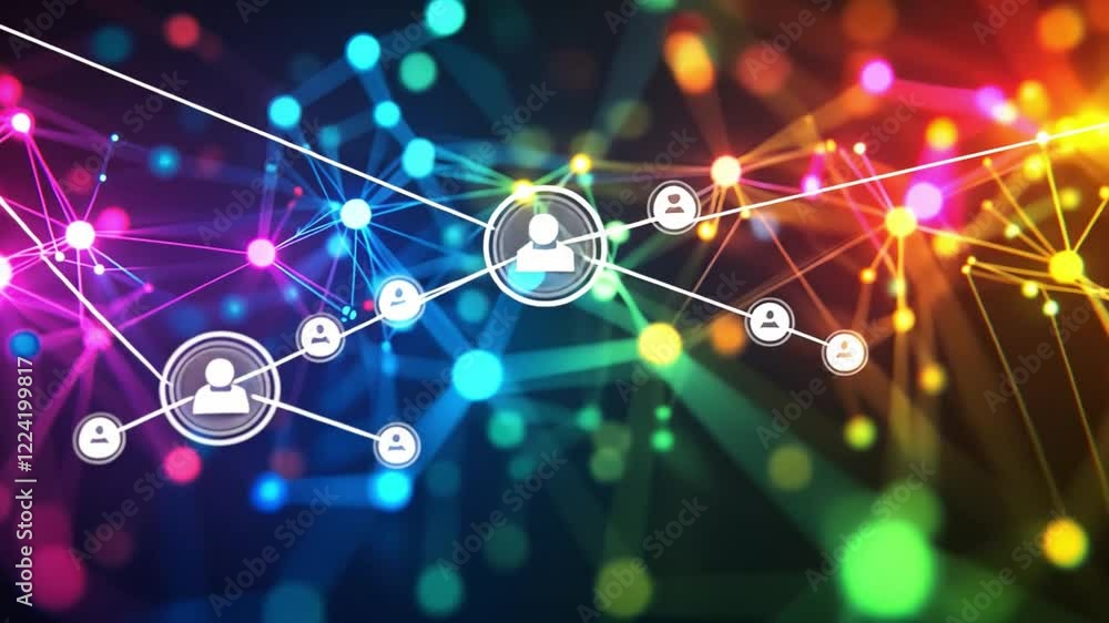 Poster interconnectedness: a vibrant and colorful abstract representation of a network of interconnected pe