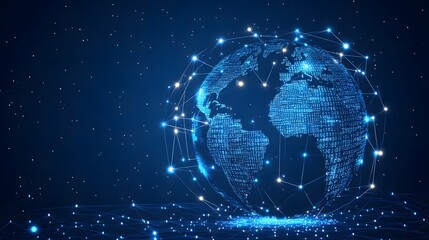 Glowing Earth with abstract network connections, symbolizing global connectivity and unity in a vast universe
