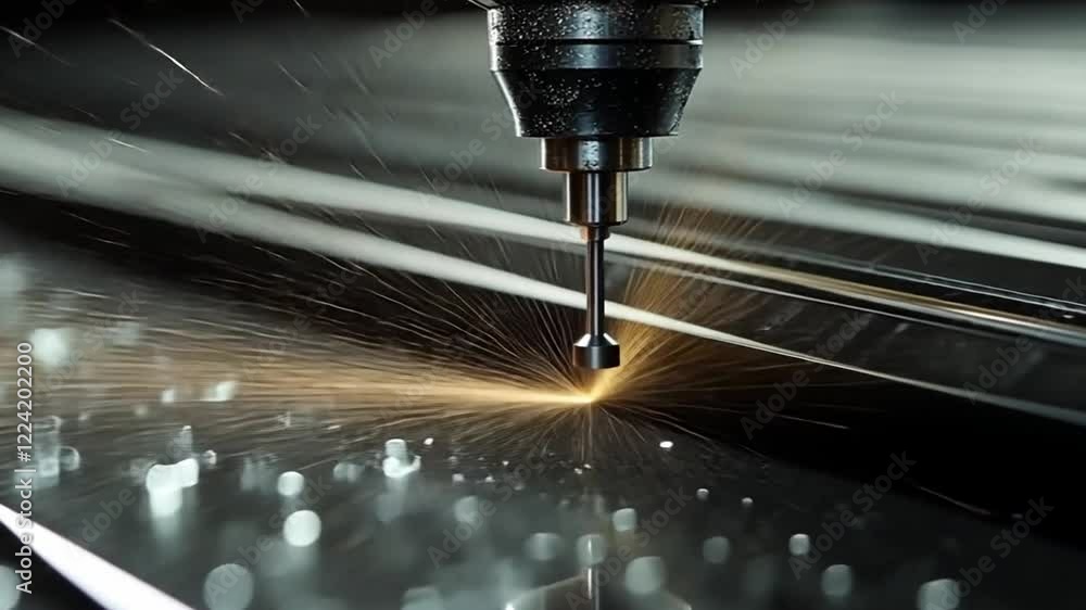 Poster precision cnc milling: a close-up shot captures the intense action of a cnc milling machine in opera