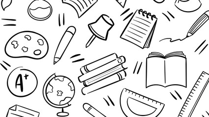Smart Education A Detailed and Thoughtful Background Illustration Showcasing a Wide Range of School Tools and Learning Icons for a Knowledge-Driven Design.