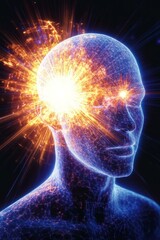 Futuristic Digital Human Head with Vibrant Neural Network and Glowing Connections