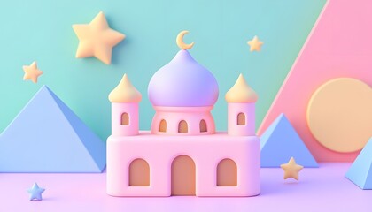 Cute Pink Mosque 3d Render for Ramadan
