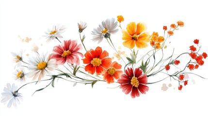 Colorful Floral Arrangement with Various Blooms on White Background