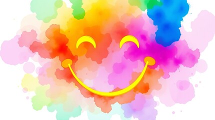 Smiling face in colorful watercolor splash. 