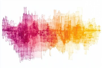Obraz premium An abstract representation of sound waves in vibrant hues of pink, orange, and yellow, showcasing the beauty of audio visualization and creativity.
