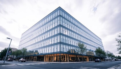 Obraz premium Modern Glass Office Building in Cityscape