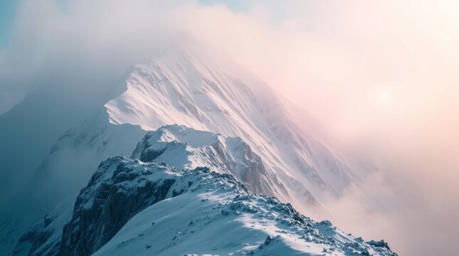 Hillary Steps on Mount Everest, Snow-capped and Misty Peak, Sunrise