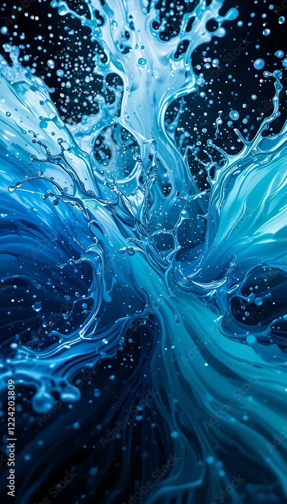 Poster abstract blue liquid splashing dynamically