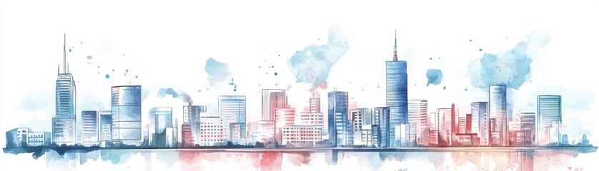Fototapeta premium A beautiful watercolor skyline capturing the essence of a vibrant city with towering skyscrapers and a dynamic atmosphere, perfect for artistic projects.