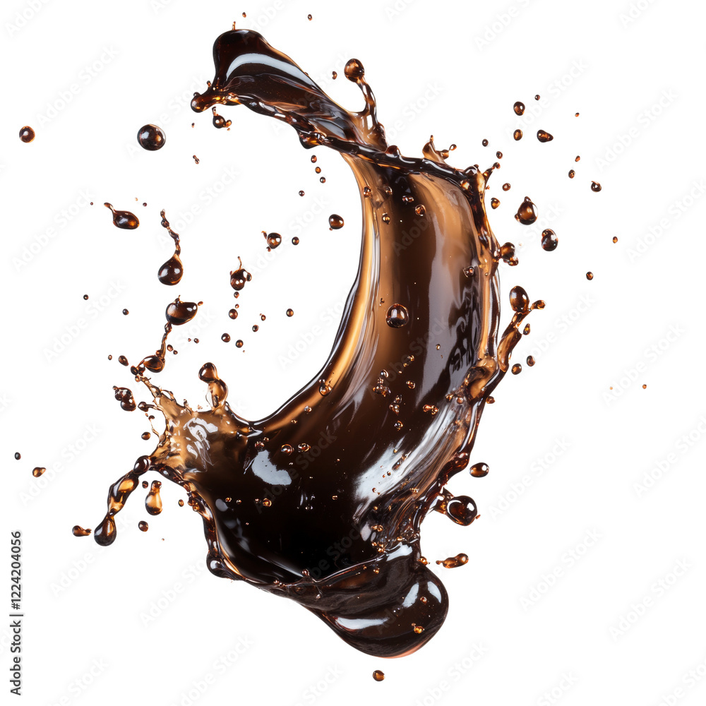 Aufkleber a dynamic splash of dark brown liquid against a black background showing its texture and movement.