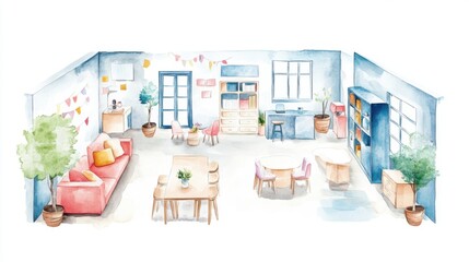 A bright and airy living space featuring cozy furniture, vibrant decor, and greenery, perfect for relaxation and creativity in a modern home.