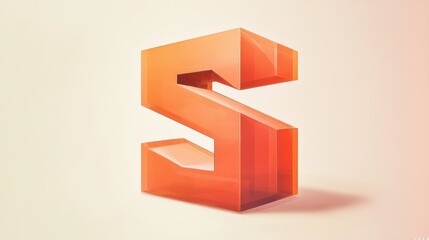 Abstract 3D Render of Letter S: Geometric Orange Glass Design, Modern Alphabet Art