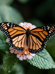 Fototapeta premium Monarch butterfly perched on lantana flowers