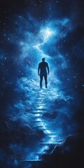 Fototapeta premium Mystical Journey Through Cosmic Stairway Leading to the Stars in a Dreamlike Night Sky