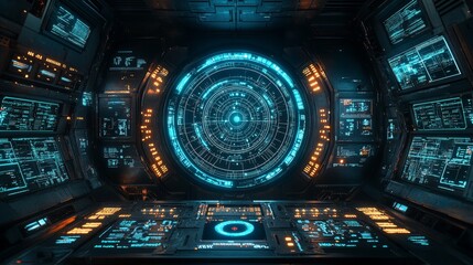Obraz premium Future technology spacecraft control room