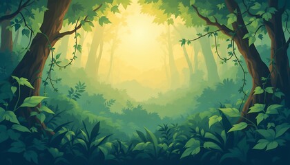 Fototapeta premium Lush Tropical Forest: A Misty Morning in the Jungle