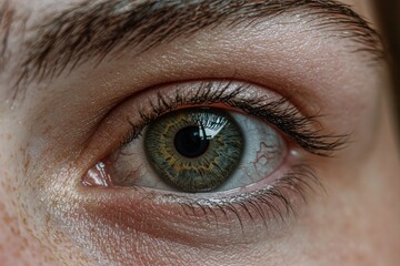 Fototapeta premium Close-up of a human eye with green iris and long eyelashes