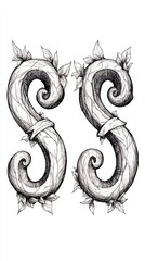 Decorative vintage design featuring ornate interlocking S shapes with intricate swirls and textures