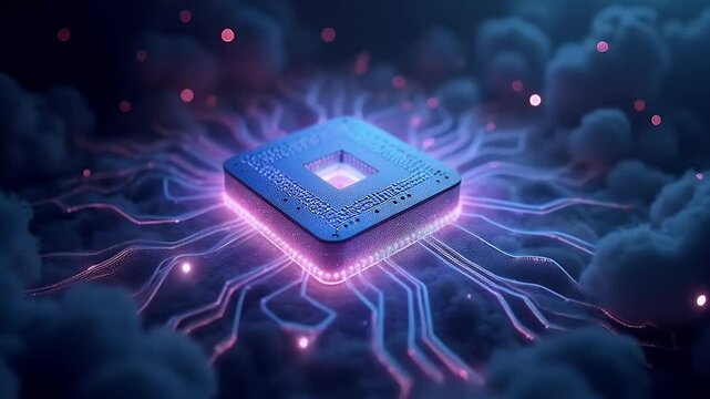 3D render of a glowing quantum computing core surrounded by pulsing light waves and energy fields. Represents advanced processing and futuristic AI systems.