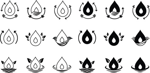 Water drop logo icon template design silhouette vector and outline