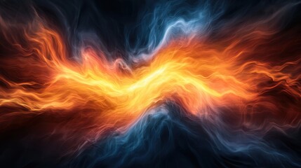 Fototapeta premium A vibrant display of swirling blue and orange energy, creating a dynamic and abstract visual effect reminiscent of fire and electricity.