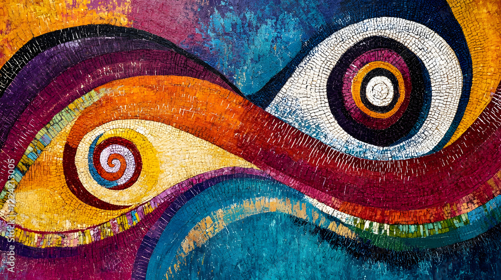 Leinwandbilder vibrant abstract mosaic art with infinite spiral design and multicolored swirls : generative ai