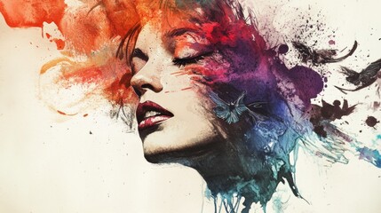 Abstract Portrait of a Woman with Colorful Artistic Splash Effect