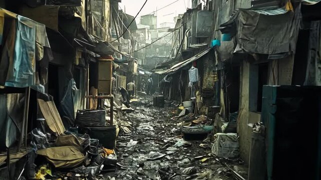 Overcrowded Slums Alleyway in Developing Country Poverty Urban Decay Dilapidated Housing