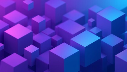 Fototapeta premium Abstract 3D Cubes: Neon Purple and Blue Geometric Pattern
