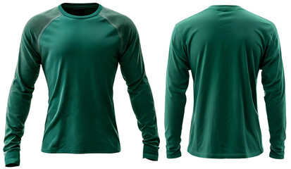 Dark emerald green colour long sleeve t-shirt frontside backside. a mockup for design.
