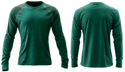 Dark emerald green colour long sleeve t-shirt frontside backside. a mockup for design.