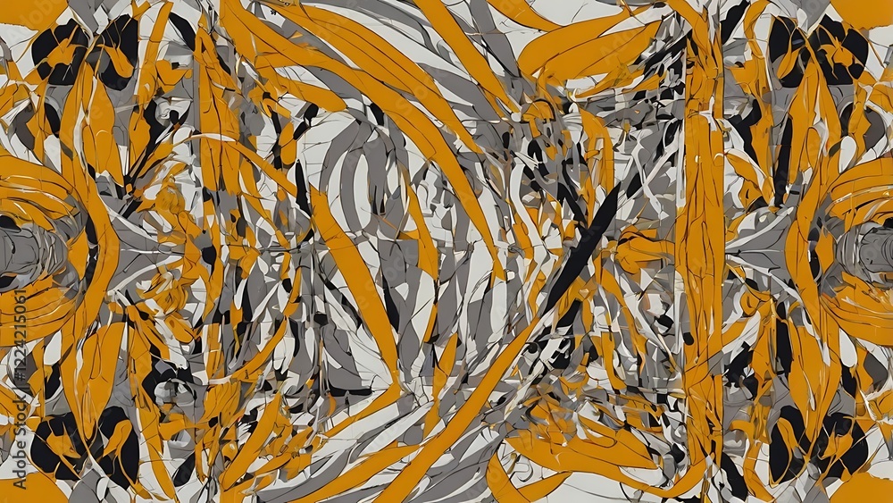 Poster abstract vector style with a complex, interconnected pattern of white, tubular shapes overlaying a v