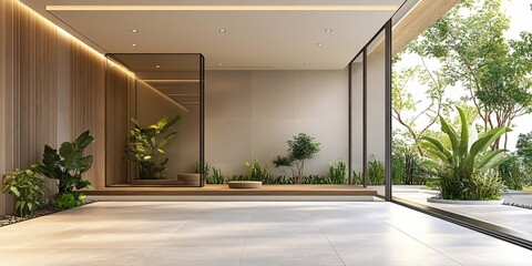 Fototapeta premium Modern Zen Interior Design Tranquil Garden View Peaceful Atmosphere