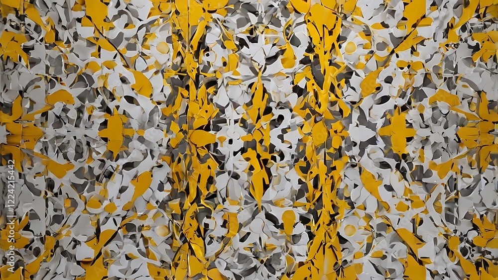 Poster abstract vector style with a complex, interconnected pattern of white, tubular shapes overlaying a v