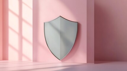Pastel pink room, shield, sunlight, security concept, website banner