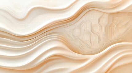 Obraz premium Abstract Beige Waves with Circuit Pattern: A Digital Art Piece